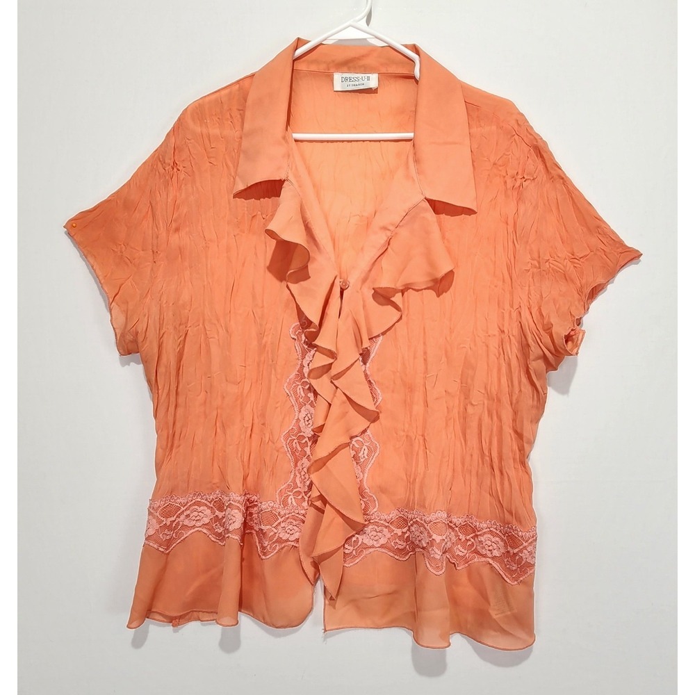 Dress-U-II By Sharon Women's VTG Ruffle Coral Dressy Blouse Size 3X